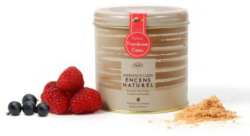 Boite d'encens naturel framboise-cassis et bois de cade 